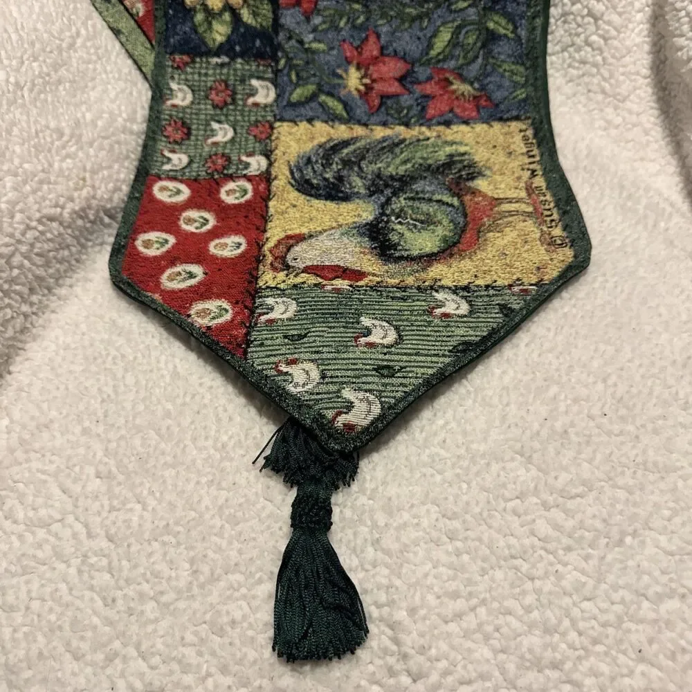 Vintage Susan Winget Rooster Tapestry Wall Hanging & Table Runner Set Sunflowers